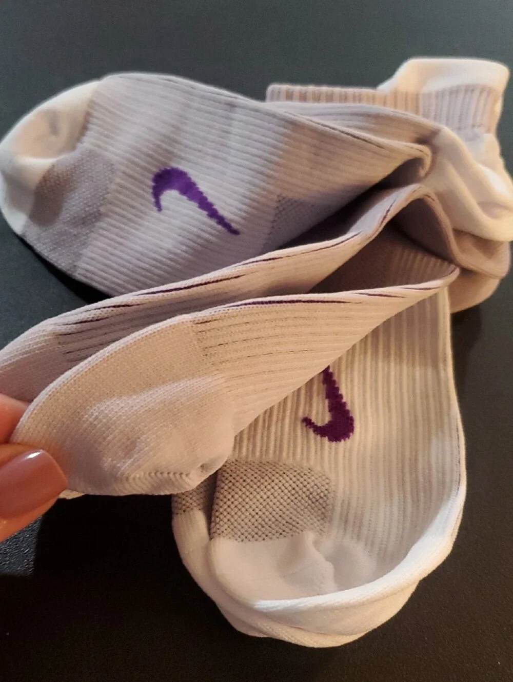 Nike Running Compression Lavendar & White Athletic Crew Socks with Purple Swoosh